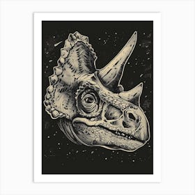 Styracosaurus Dinosaur Black & Sepia Illustration Art Print