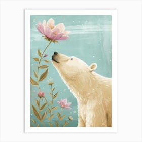 Polar Bear Sniffing A Flower Storybook Illustration 2 Art Print