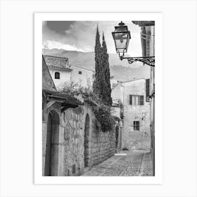 Narrow alley at Soller, old mediterranean town in Tramuntana mountains on Mallorca, Spain Art Print