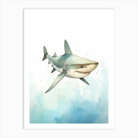 Cartoon Watercolour Blacktip Shark Kids Nursery 1 Art Print