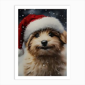 Santa Hat Puppy Art Print