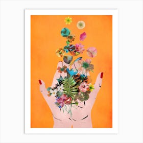 Fridas Hands Orange  Art Print
