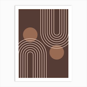 Mid Century Modern Geometric cI in Rustic Brown Mocha (Rainbow and Sun Abstraction) 2 Art Print