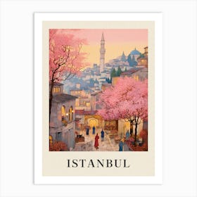 Istanbul Turkey 8 Vintage Pink Travel Illustration Poster Art Print