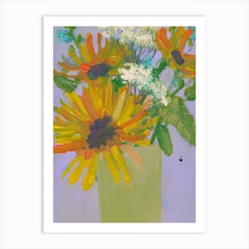 Whimsical Bouquet With Sunflower And Field Flowers Art Print