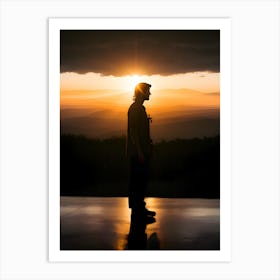 Silhouette Of A Man At Sunset Art Print