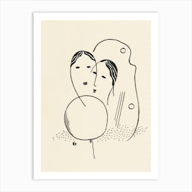 Two Female Portrait Line Drawing Wall Art Print Art Print