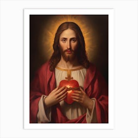 Sacred Heart Of Jesus, Oil On Canvas Portuguese School, 19th Century 012 Art Print