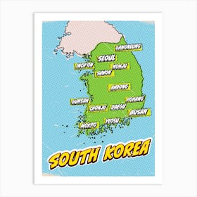 Pop Art Map Of South Korea Art Print