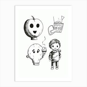 Halloween Black And White Line Art 2 Art Print