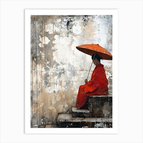 Monk With Umbrella, Japan Art Print