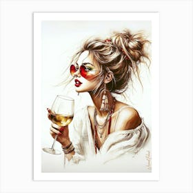 Boho Lady With Golden Wine Art Print