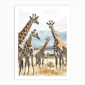 Herd Of Giraffe Earth Tone Watercolour 2 Art Print