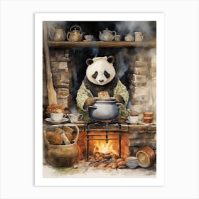 Panda Art Cooking Watercolour 2 Art Print