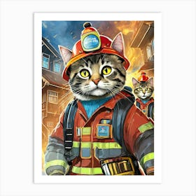 Firefighter Cat Art Print