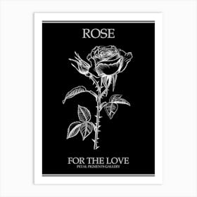 Black And White Rose Line Drawing 8 Poster Inverted Art Print