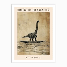 Vintage Brachiosaurus Dinosaur On A Surf Board 3 Poster Art Print