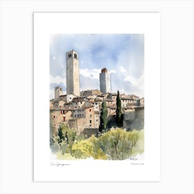San Gimignano, Tuscany, Italy 4 Watercolour Travel Poster Art Print