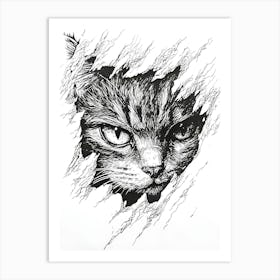 Angry Cat Watching from Wall Hole 16 Art Print