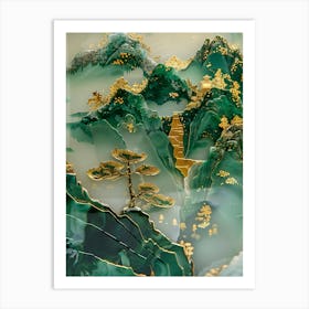 Gold Inlaid Jade Carving Landscape 8 Art Print