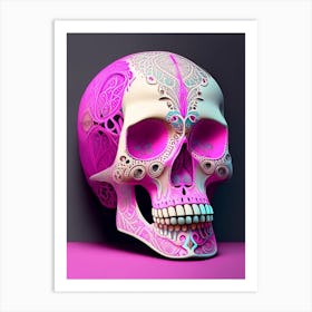 Skull With Intricate Henna 2 Designs Pink Paul Klee Art Print