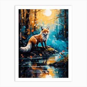 Red Fox Forest Painting 1 Art Print