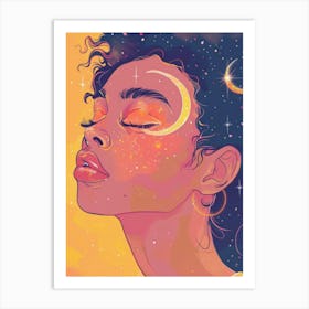 Girl With The Moon And Stars Art Print