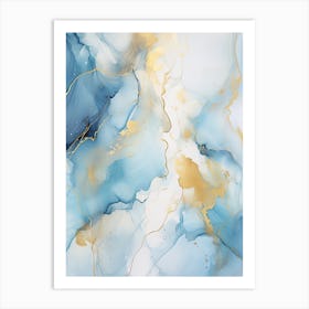 Light Blue, White, Gold Flow Asbtract Painting 0 Art Print