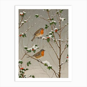 Robins In The Snow no1 Art Print