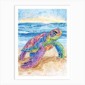 Pencil Scribble Of A Sea Turtle On The Beach 1 Art Print