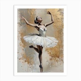 GRACEFUL BALLERINA IN WHITE ELEGANT DIGITAL ART WITH GOLDEN ACCENTS Poster