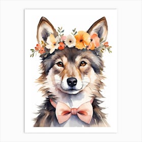 Baby Wolf Flower Crown Bowties Woodland Animal Nursery Decor (1) Art Print
