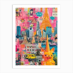 Bangkok   Retro Collage Style 2 Art Print