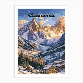 Chamonix France Snowy Travel Art Illustration Art Print