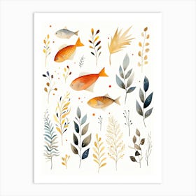 Fish Watercolour In Autumn Colours 1 Art Print