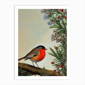 European Robin Haeckel Style Vintage Illustration Bird Art Print
