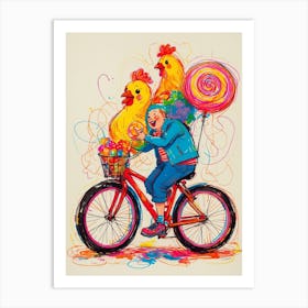 Chickens On A Bike Art Print