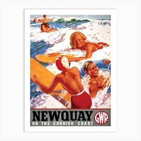 Newquay On The Cornish Coast, Englandm Vintage Travel Poster Art Print