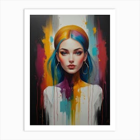 Girl With Colorful Hair 1 Art Print