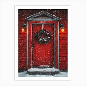 Red Christmas door Art Print