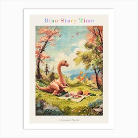 Dinosaur Picnic Vintage Painting Poster Art Print