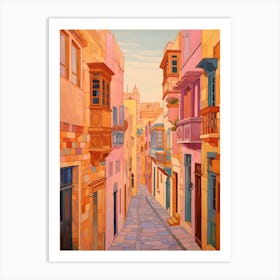 Valletta Malta 4 Vintage Pink Travel Illustration Art Print