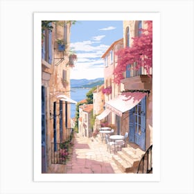 Hvar Croatia 1 Vintage Pink Travel Illustration Art Print