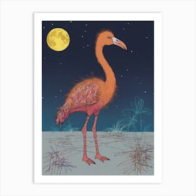 Flamingo At Night Art Print