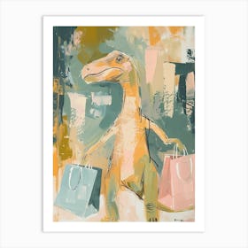 Pastel Dinosaur With Shopping Bags Art Print