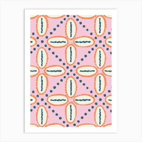 Cowrie Shell Damask Grid White, Orange, Pink, Navy Poster