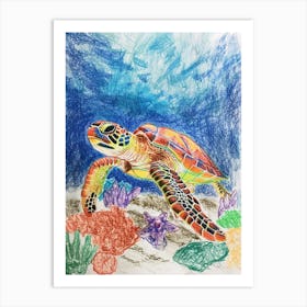 Sea Turtle On The Ocean Floor Pencil Doodle 3 Art Print