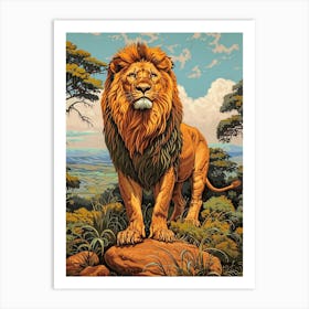 African Lion Relief Illustration Symbolism 1 Art Print