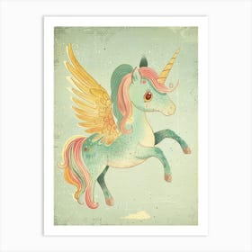 Storybook Style Unicorn With Wings Pastel 3 Art Print