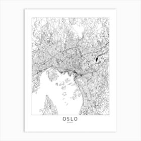 Oslo White Map Art Print